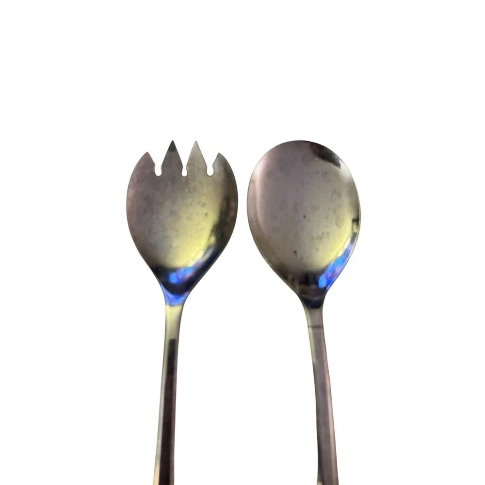 Sheffield England Fork & Spoon Salad Serving Set‎ 9.5” Silver Plated Minimalist